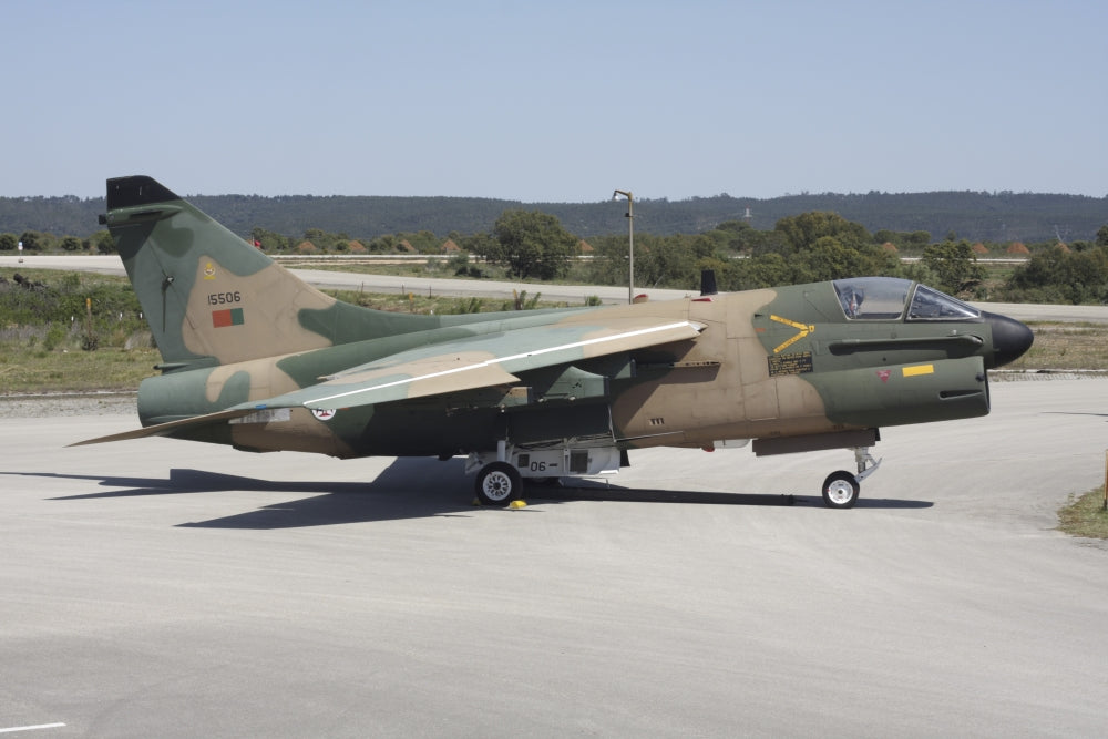 A-7P Corsair II Poster Print showcasing the Portuguese Air Force at Montijo Air Base.