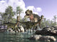Tyrannosaurus Rex hunting two Gallimimus dinosaurs poster print