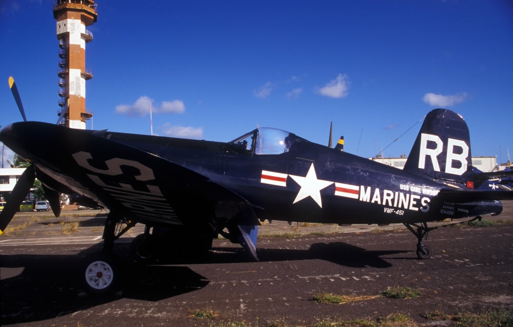 U.S. Marine Corps F4U Corsair World War II aircraft poster print.