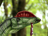 Dilophosaurus Wetherilli Poster Print featuring a dinosaur with flesh hanging from its mouth