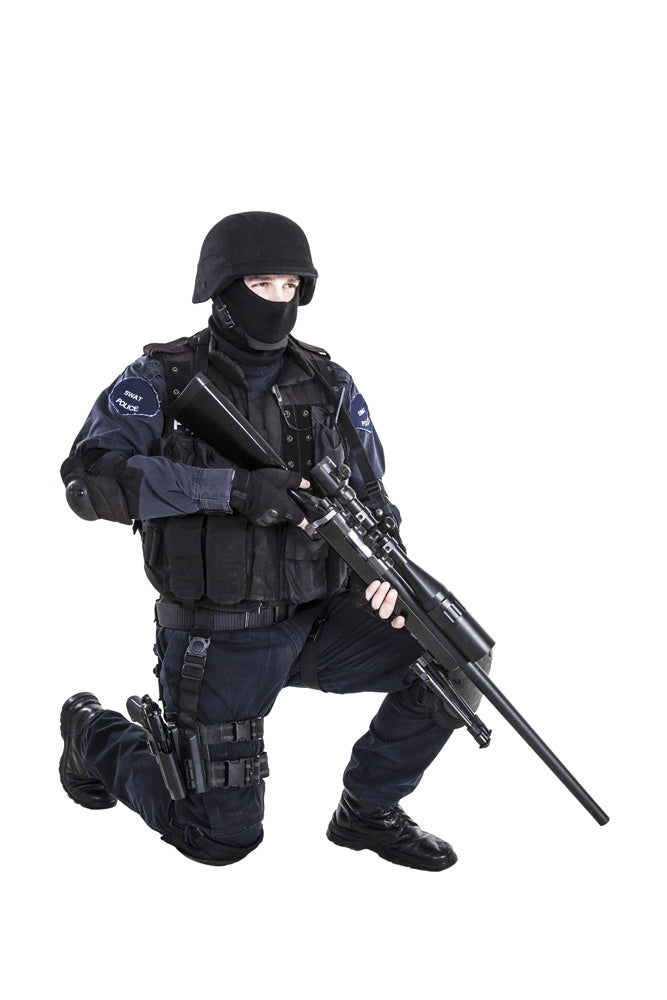 SWAT team officer with sniper rifle poster print by Oleg Zabielin.