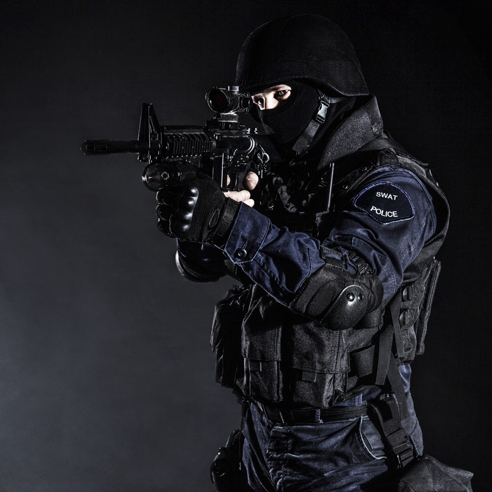 SWAT Team Officer Poster Print by Oleg Zabielin on black background.