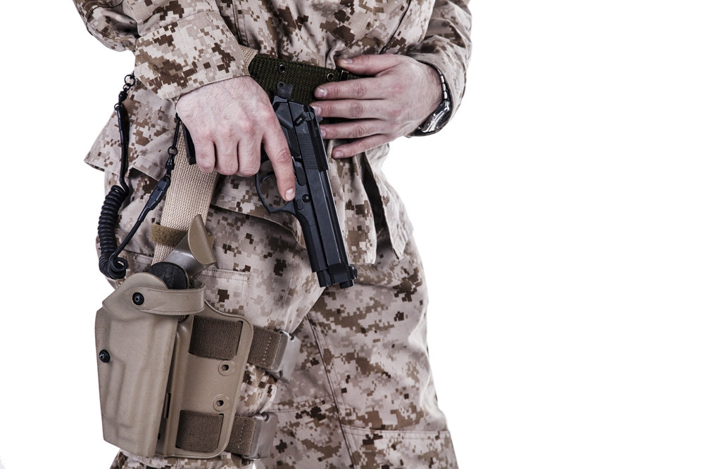 U.S. Marine extracting his pistol from a holster poster print by Oleg Zabielin