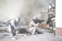Squad of U.S. Marines in action poster print showcasing military bravery.
