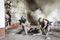 U.S. Marines in action in a ruined building poster print by Oleg Zabielin