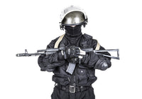 Spec Ops soldier in black uniform and face mask with rifle poster print by Oleg Zabielin.