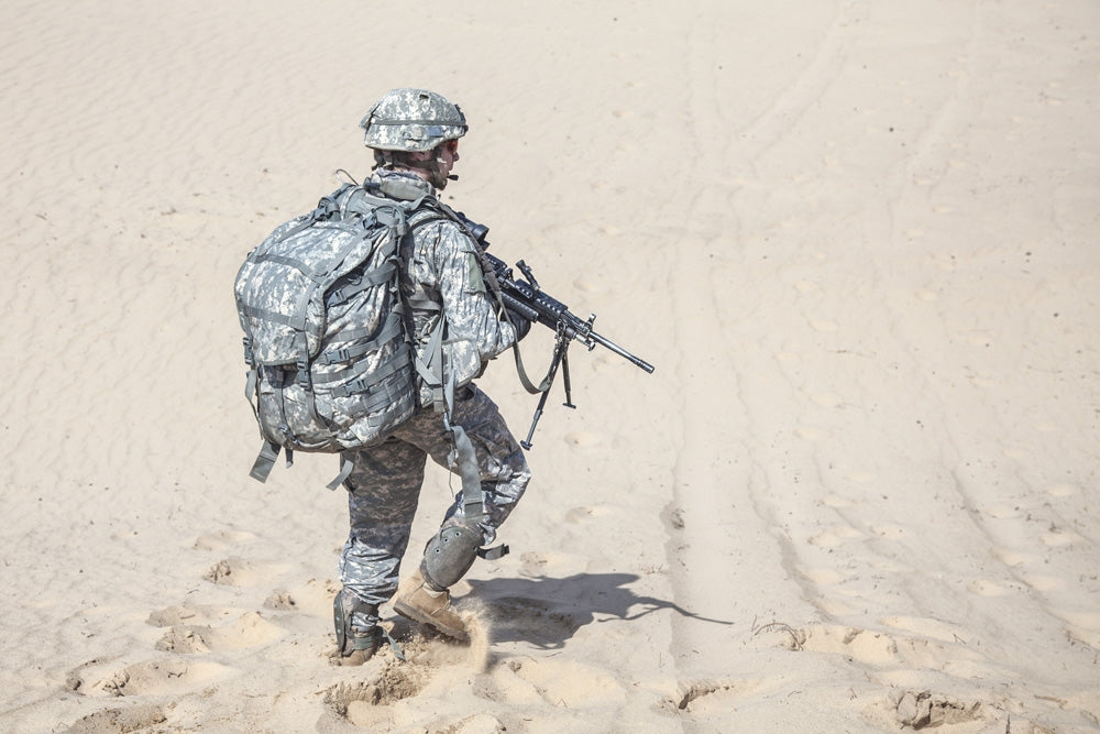 Poster print of a rear view of a United States airborne infantryman in desert.