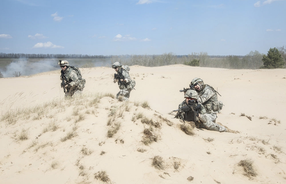 Team of United States airborne infantrymen in action poster print by Oleg Zabielin.