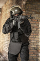 Special Forces Operator Poster Print featuring a soldier in black uniform and bulletproof vest.