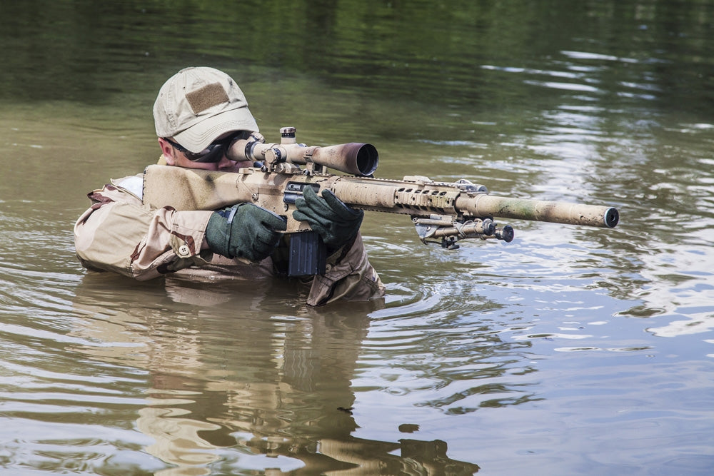 Navy SEAL Team crossing a river poster print by Oleg Zabielin.