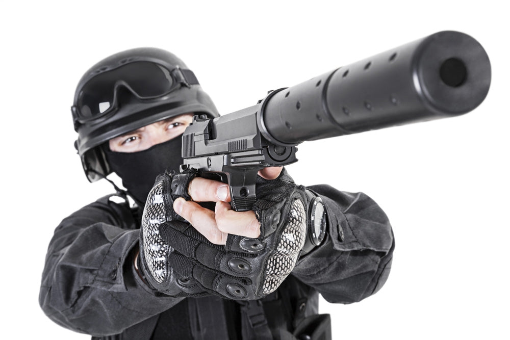 Spec Ops Police Officer SWAT poster print featuring a tactical officer in black uniform with a pistol.