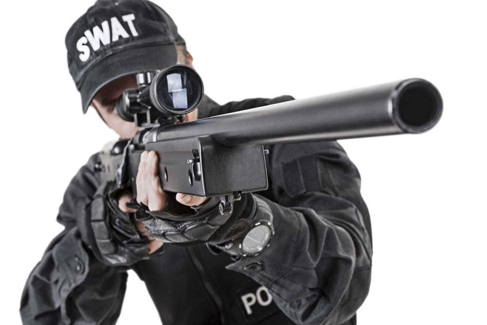 SWAT police officer in black uniform poster print by Oleg Zabielin