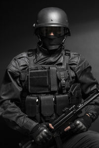 Spec Ops Police Officer SWAT Poster Print showcasing an officer in black uniform with a pistol.