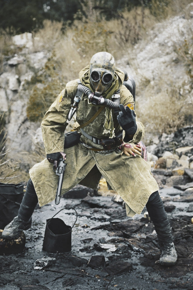 Post-Apocalypse Survivor in Gas Mask Poster Print by Oleg Zabielin