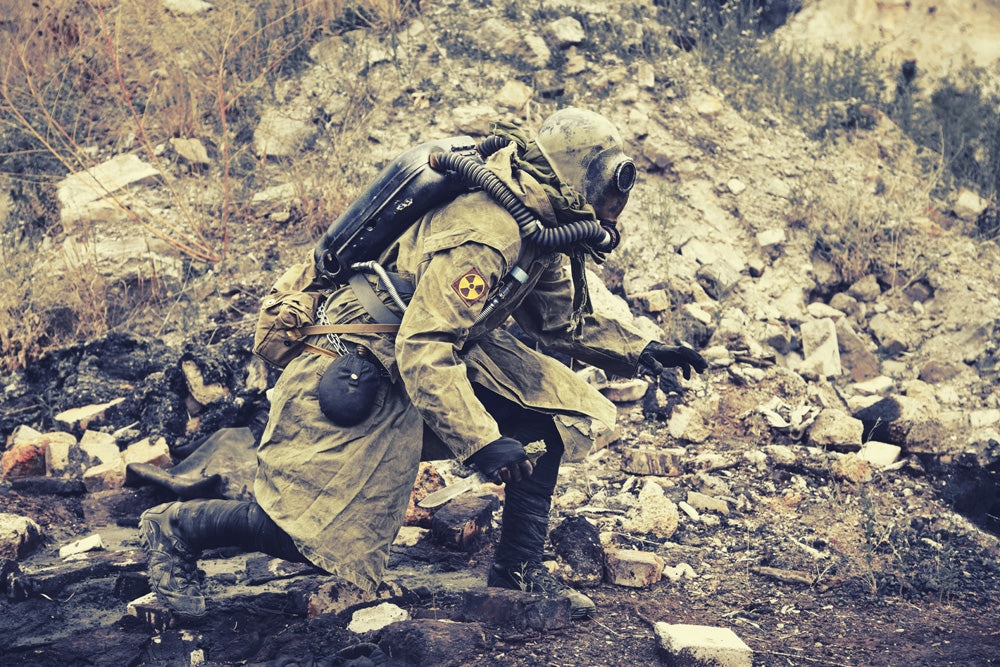 Post Apocalypse Survivor in Gas Mask Art Print by Oleg Zabielin