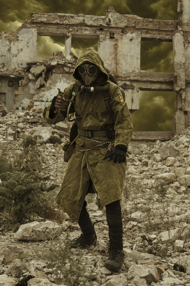 Post-Apocalypse Survivor in Gas Mask Poster Print by Oleg Zabielin