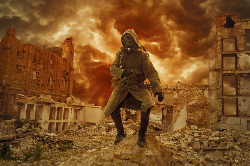 Post Apocalypse Survivor in Gas Mask Poster Print by Oleg Zabielin