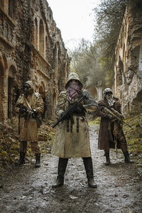 Post-apocalypse survivors in gas masks artwork print by Oleg Zabielin