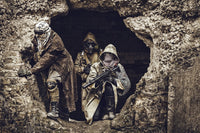 Nuclear post-apocalypse survivors in ruins art print by Oleg Zabielin.