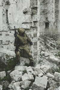 Post-Apocalypse Survivor in Gas Mask Art Print by Oleg Zabielin