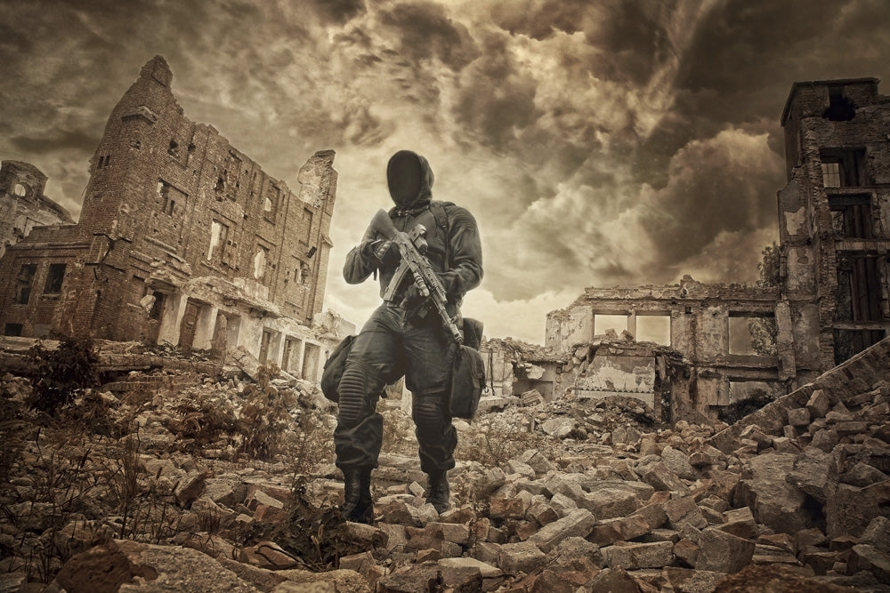 Post Apocalypse Survivor in Gas Mask Poster Print by Oleg Zabielin