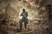 Post Apocalypse Survivor in Gas Mask Poster Print by Oleg Zabielin