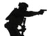 Silhouette of a U.S. Marine Corps Marsoc raider aiming pistol poster print.