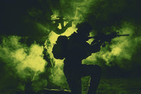 Pair of Army Soldiers Attacking in the Smoke Poster Print by Oleg Zabielin.