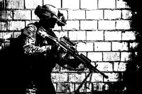 U.S. Army Ranger with machine gun and night vision goggles poster print