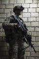 U.S. Army Ranger with machine gun and night vision goggles poster print.