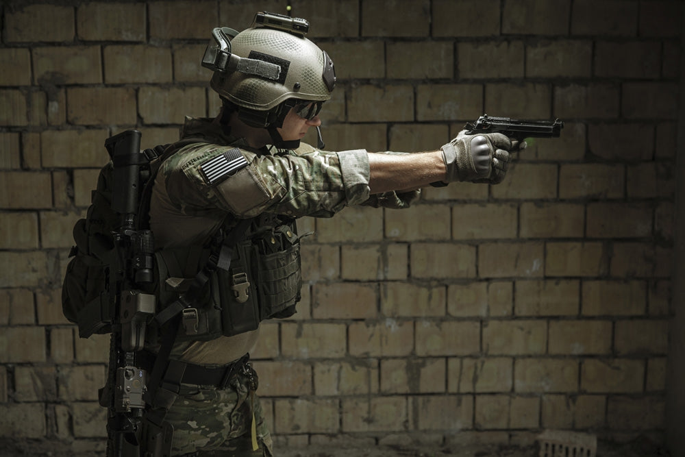 U.S. Army Ranger aiming a pistol - Poster Print by Oleg Zabielin.
