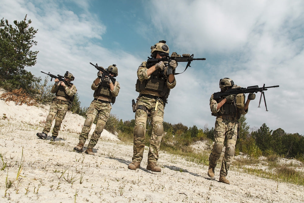 U.S. Army Rangers fire team in the desert poster print by Oleg Zabielin