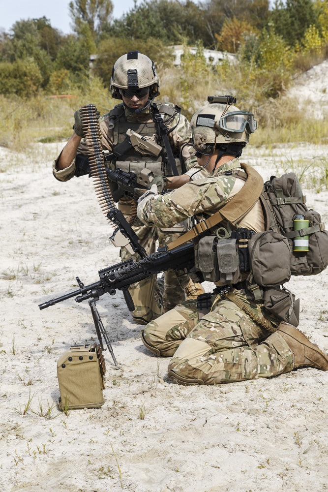 U.S. Army Rangers machine gun crew in desert combat poster print by Oleg Zabielin.