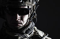 Elite U.S. Army Ranger in combat helmet and dark glasses poster print.