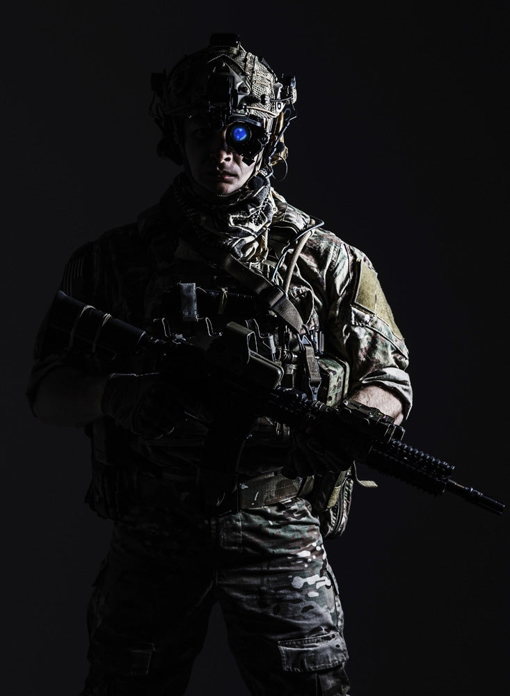U.S. Army Ranger in combat helmet with night vision device - poster print