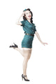 Brunette pin-up girl in military clothing and garrison cap poster print.