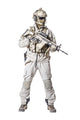 Army soldier in protective combat uniform holding assault rifle poster print
