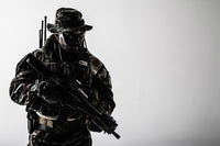 U.S. Special Forces Soldier Poster Print showcasing a soldier with jungle hat and Shemagh scarf.