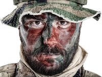 U.S. Special Forces soldier poster print wearing jungle hat with face paint.