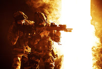 Paratroopers of French 1st Marine Infantry Parachute Regiment firing weapons poster print.