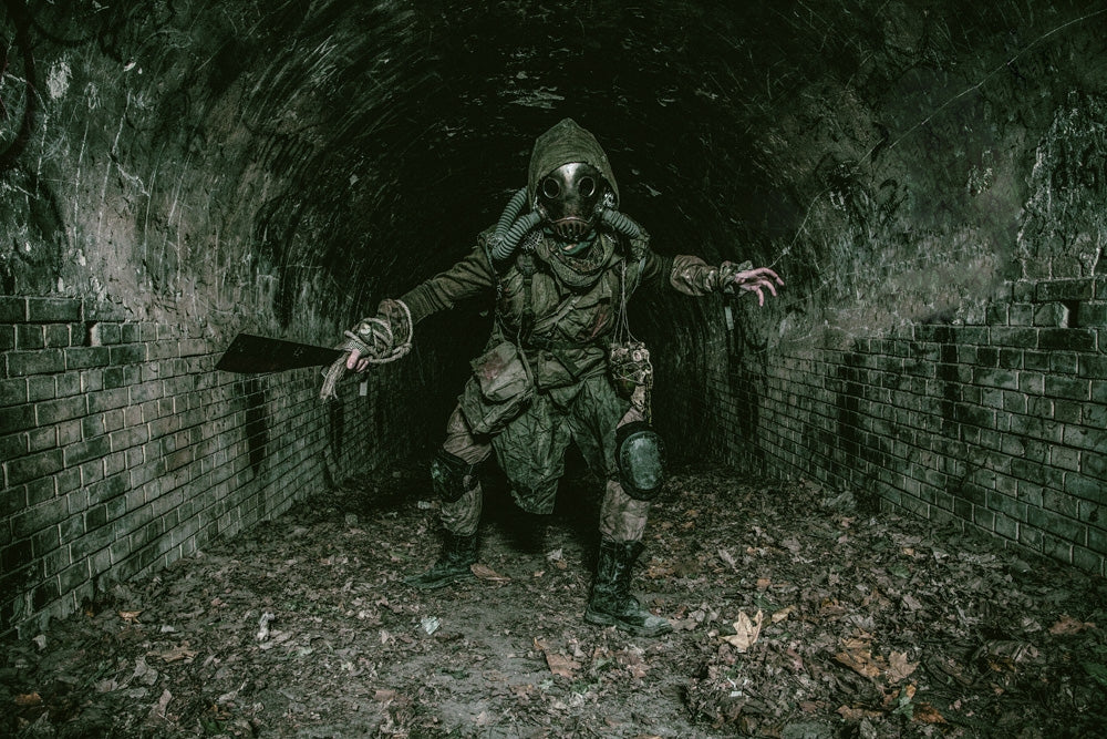 Mutant creature in gas mask poster print art by Oleg Zabielin