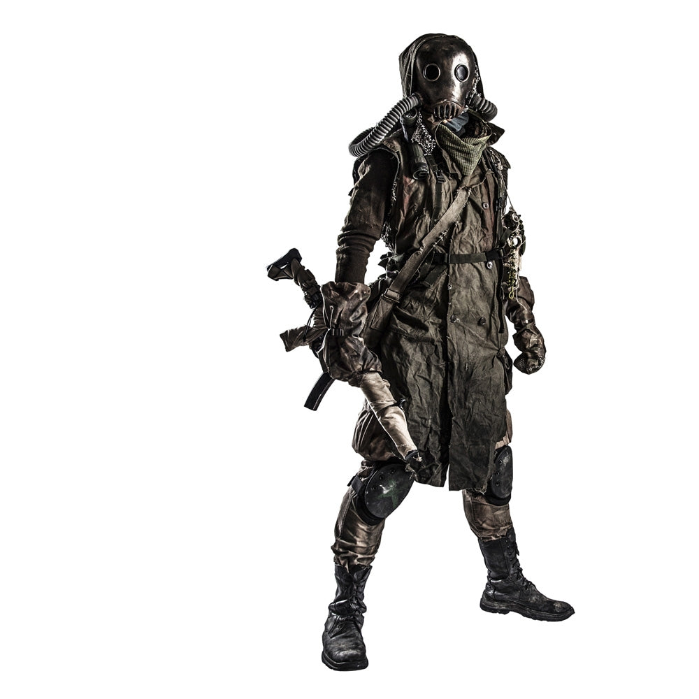 Post-Apocalypse Survivor in Gas Mask with Handmade Firearm Poster Print