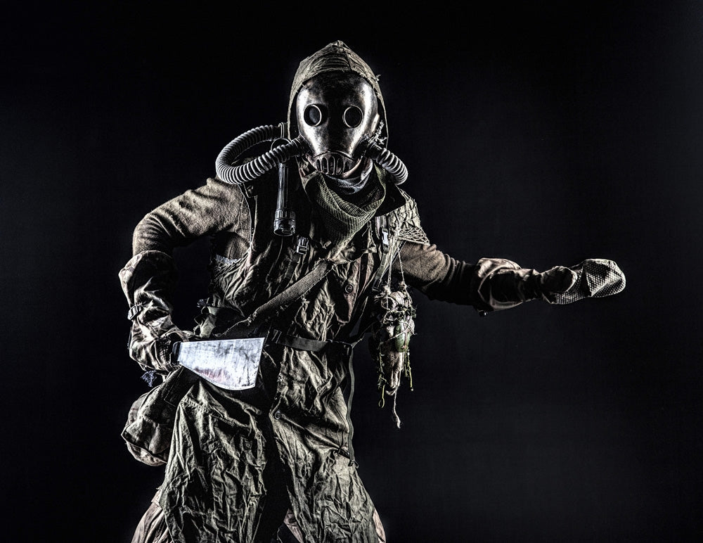 Post-Apocalyptic Creature in Ragged Clothes and Gas Mask Poster Print by Oleg Zabielin