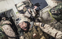 Special Forces team leader poster print featuring tactical radio communication under enemy fire.