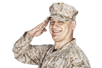 Shoulder portrait of smiling U.S. soldier giving hand salute poster print