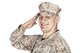 Shoulder portrait of smiling U.S. soldier giving hand salute poster print