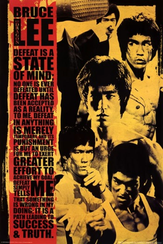 Bruce Lee Montage Poster showcasing iconic moments from martial arts history.