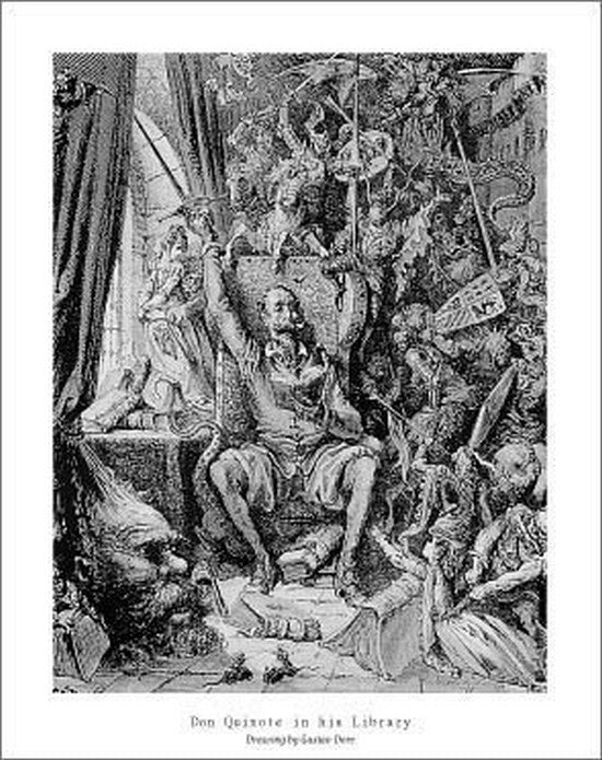 Don Quixote in His Library poster by Gustave Doré, 22 x 28 inches.