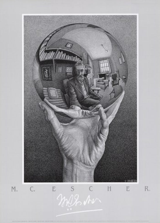 Hand with Sphere art poster by M.C. Escher on premium heavy stock paper.