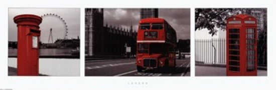 London Red Triptych Poster featuring a stunning cityscape design.